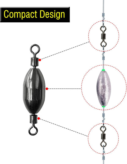 AMYSPORTS Saltwater Fishing Weights Swivel Bullet Sinkers Fishing Weight Brass Fishing Weights Freshwater Bass Sinker Weight with Swivel Rolling