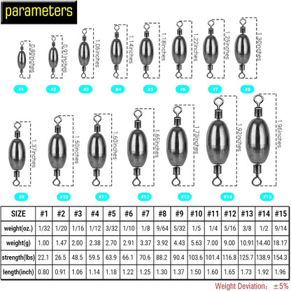 AMYSPORTS Saltwater Fishing Weights Swivel Bullet Sinkers Fishing Weight Brass Fishing Weights Freshwater Bass Sinker Weight with Swivel Rolling