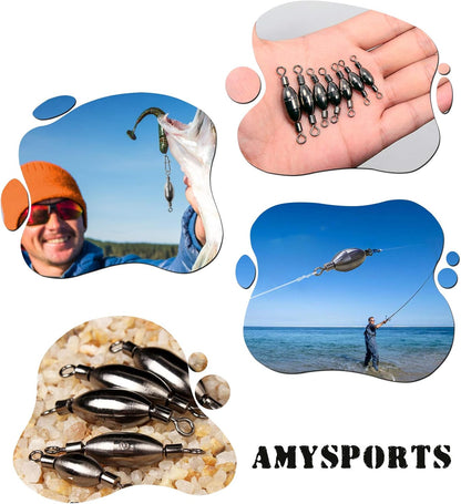 AMYSPORTS Saltwater Fishing Weights Swivel Bullet Sinkers Fishing Weight Brass Fishing Weights Freshwater Bass Sinker Weight with Swivel Rolling