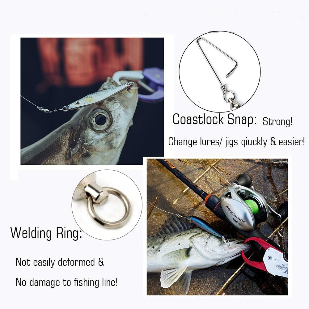 AMYSPORTS High Strength Fishing Snap Swivels Ball Bearing Swivels Stainless Fishing Swivels Saltwater Corrosion Resistance Barrel Swivel for Freshwater Fishing