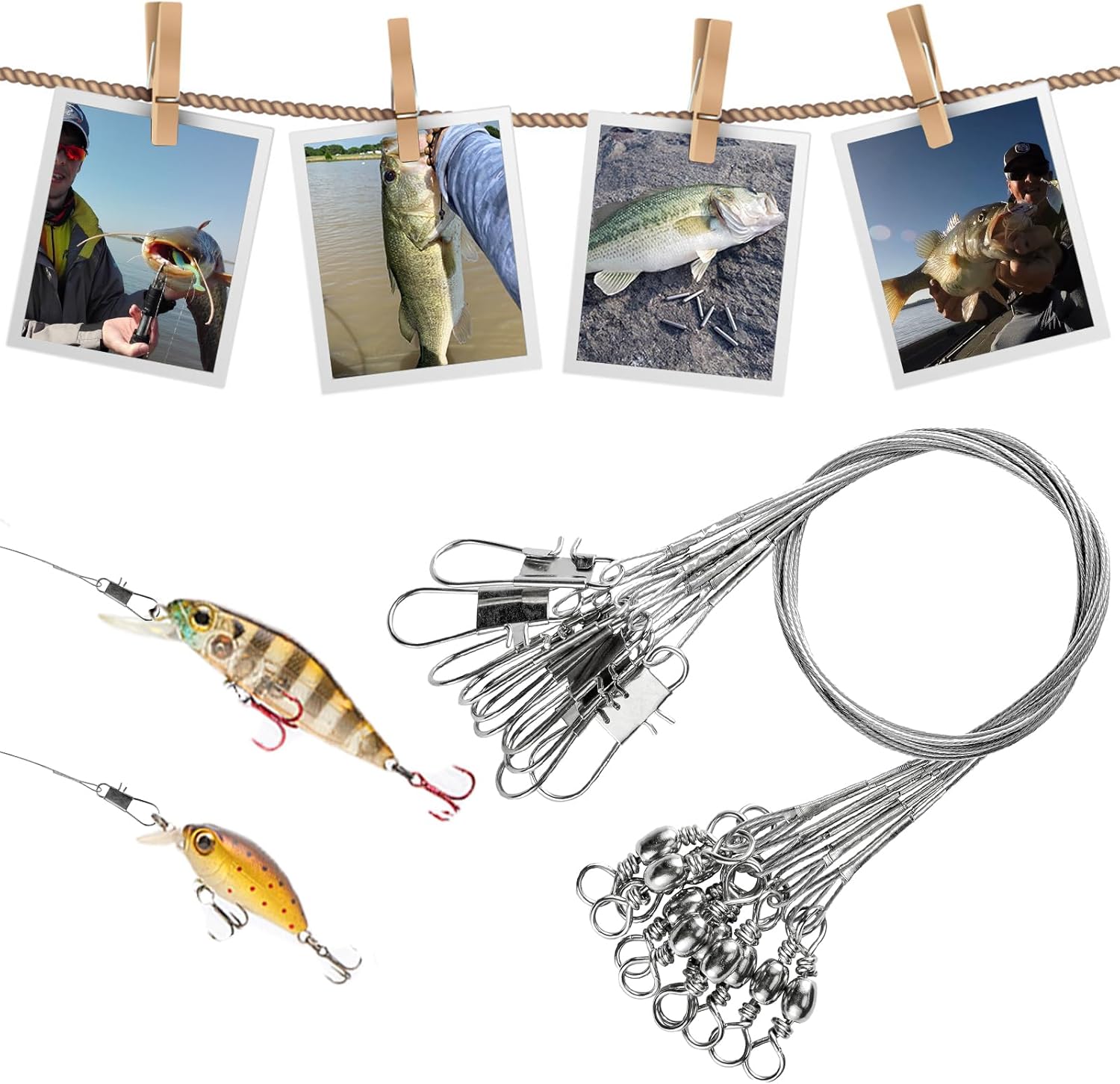 AMYSPORTS Freshwater Wire Fishing Leader Stainless Heavy Duty Wire Leader Fishing Saltwater Rigs Leaders Fishing Steel White Nickel