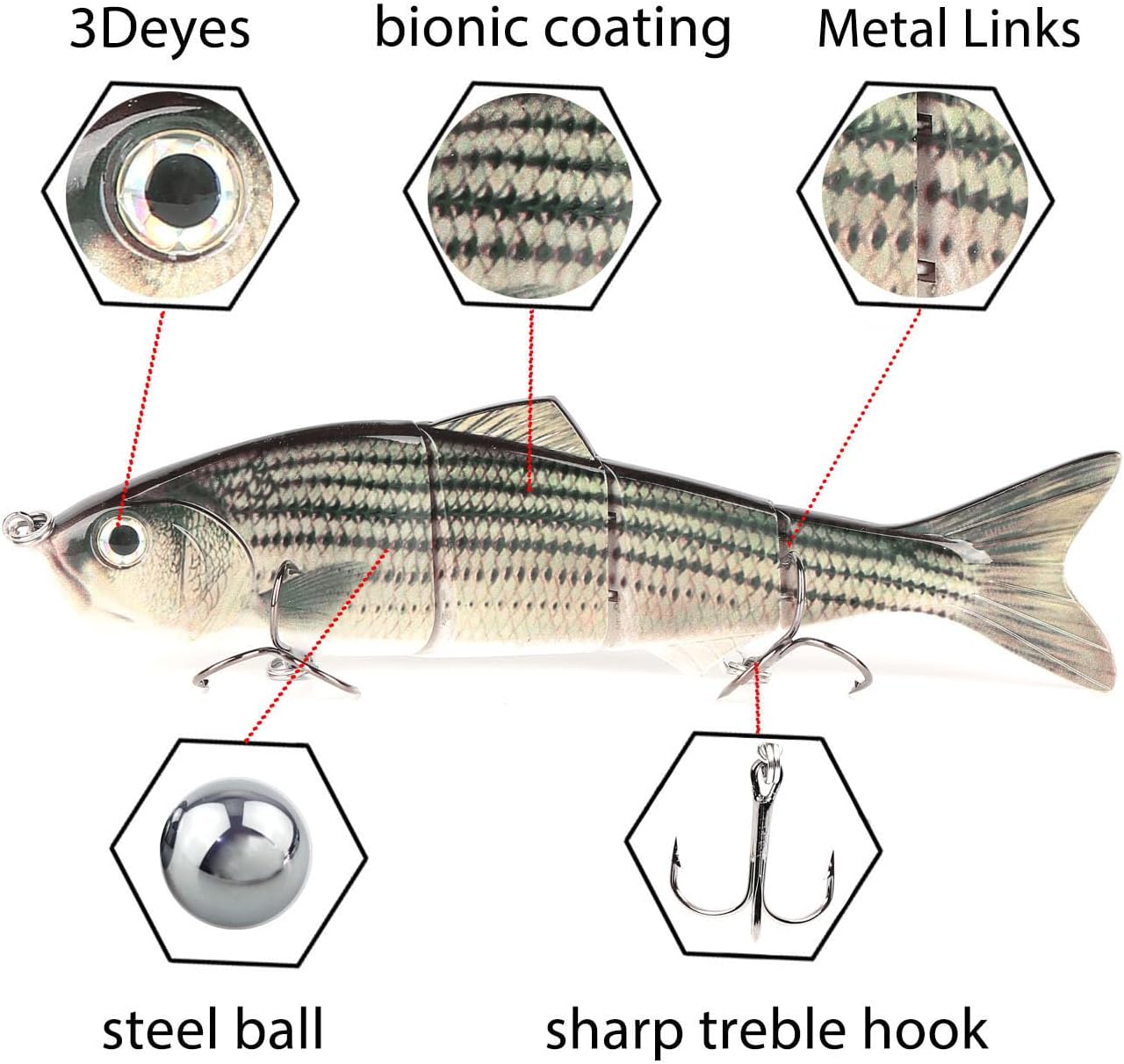 10in Multi Jointed Swimbait Fishing Lures Bait,4 Segment Big Giant Sinking Fishing Bass Lures,Crankbaits Swimbaits with Treble Hook