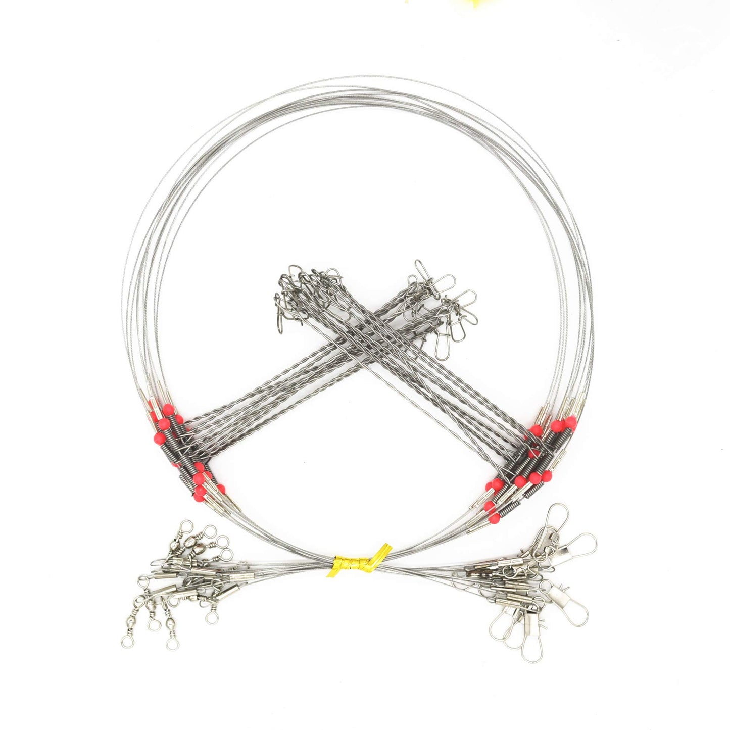 10Pcs Wire Trace Leader Rig Stainless Steel 2 Arm Fishing Rigs Tackle Lure Swivel Snaps Beads High-Strength Fishing Wire