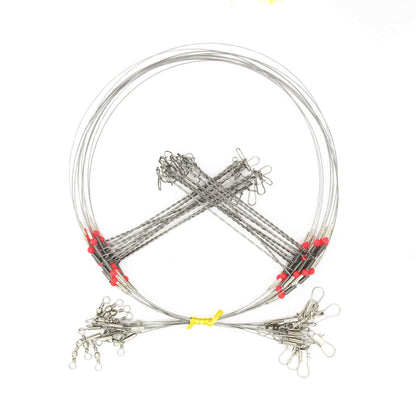10Pcs Wire Trace Leader Rig Stainless Steel 2 Arm Fishing Rigs Tackle Lure Swivel Snaps Beads High-Strength Fishing Wire