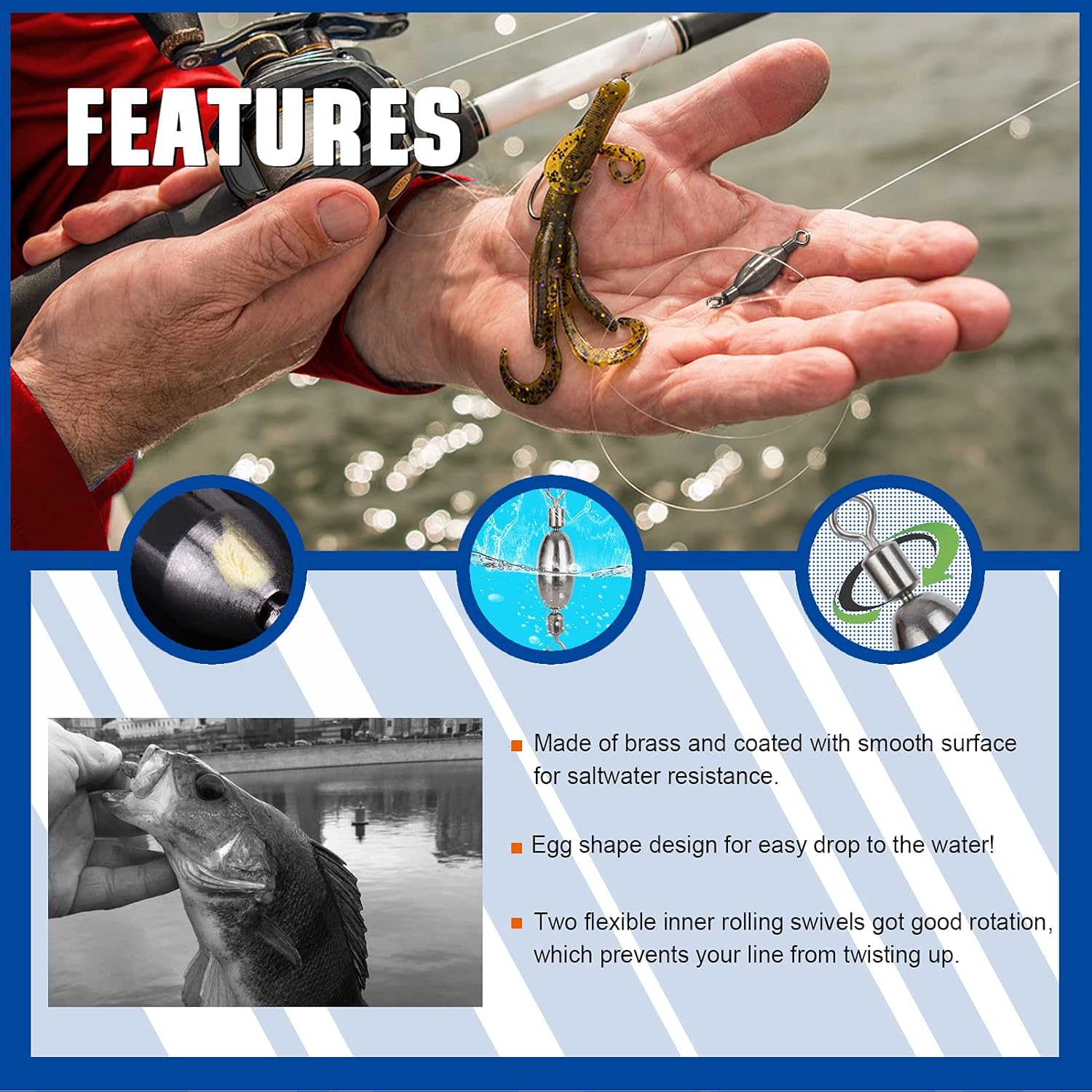 AMYSPORTS Drop Shot Fishing Sinkers Tackle Casting Swivel Fishing Weight Sinker Bullet Fishing Sinker Saltwater Removable Freshwater