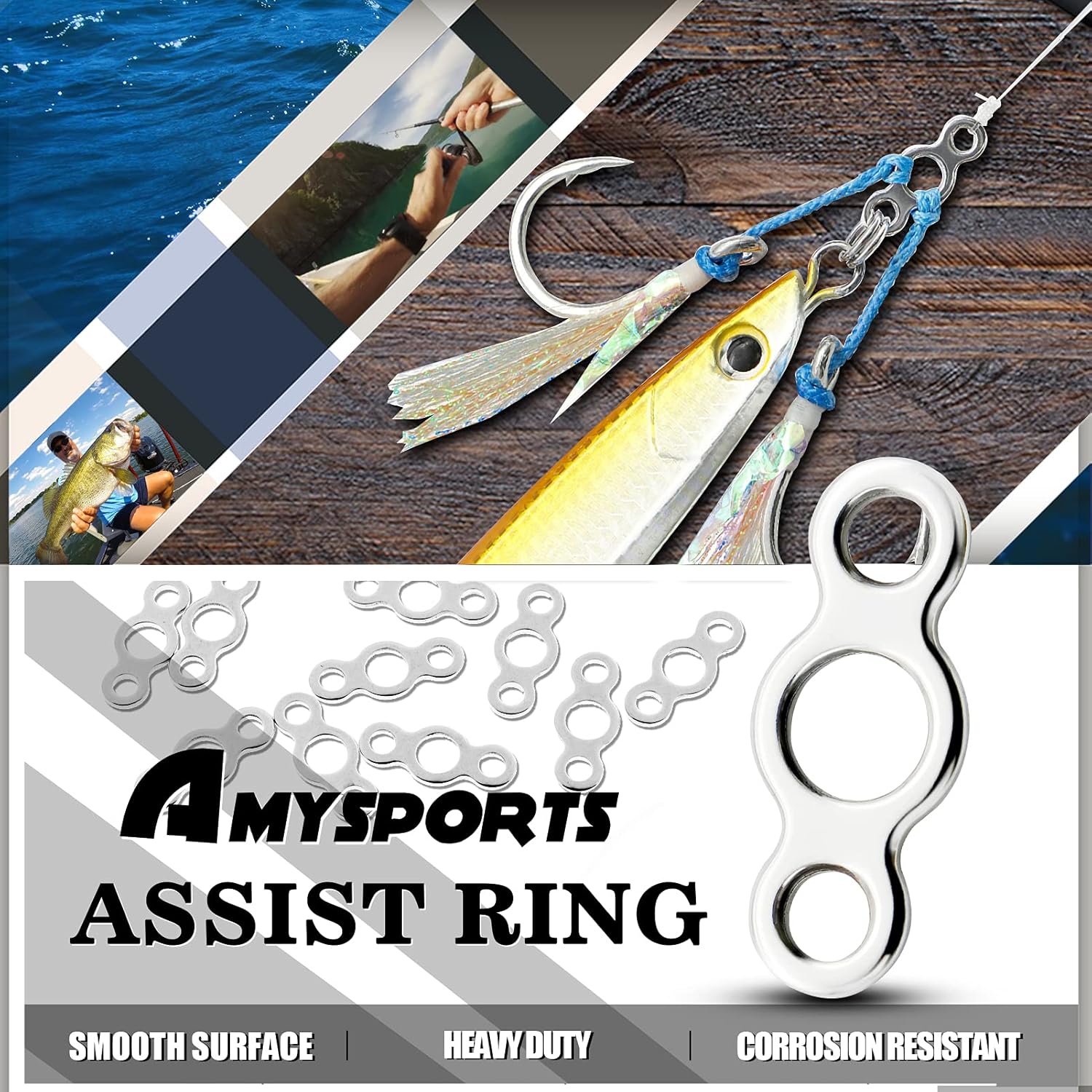 AMYSPORTS Line Connector Solid Ring Fishing High Strength Jigging Ring Stainless Lure Remover Solid Rings Fishing Saltwater Freshwater