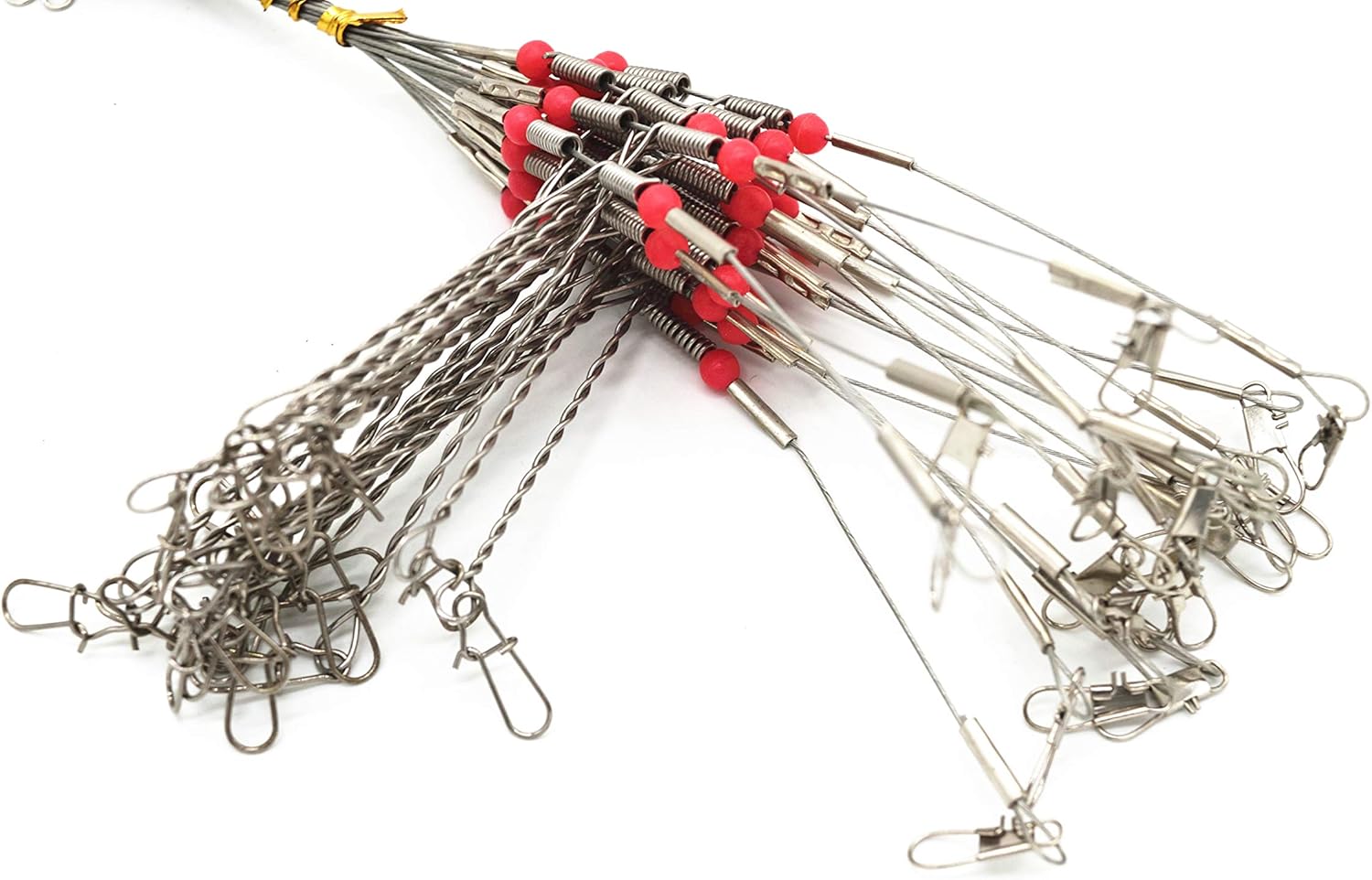 10Pcs Wire Trace Leader Rig Stainless Steel 2 Arm Fishing Rigs Tackle Lure Swivel Snaps Beads High-Strength Fishing Wire