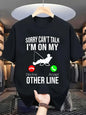 Funny Fishing Dad Graphic Tee - 180g 100% Cotton, Men’s Casual Round-Neck T-Shirt with "Sorry Can't Talk I'm Fishing" Design