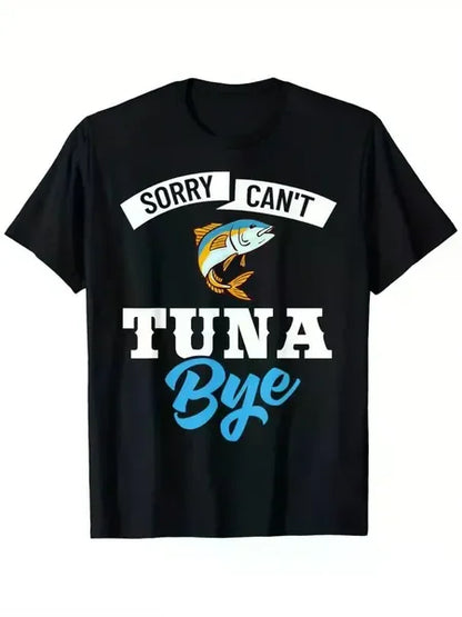 Men's 100% Cotton Fishing Rod Pattern T-Shirt - Casual Crewneck, Breathable & Machine Washable, Black, Sizes S-XXXL, All Sea