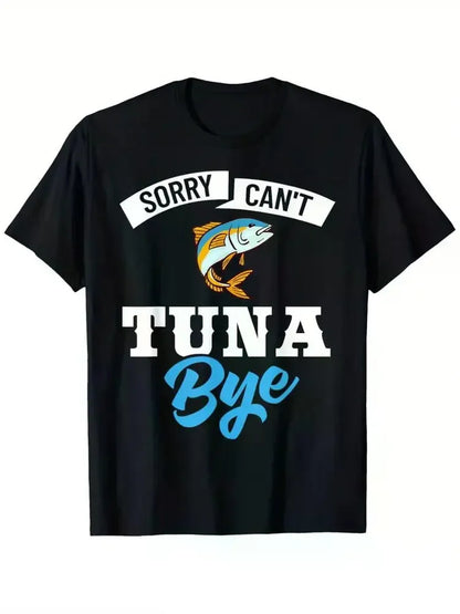 Men's 100% Cotton Fishing Rod Pattern T-Shirt - Casual Crewneck, Breathable & Machine Washable, Black, Sizes S-XXXL, All Sea