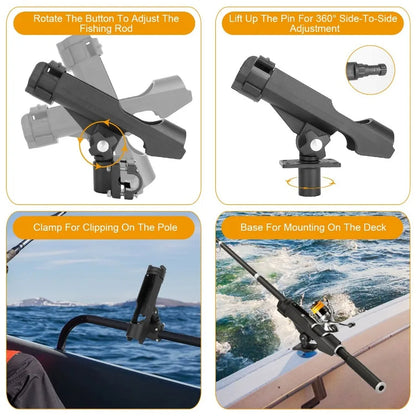 Boat Fishing Pole Rod Holder 360 Rotatable Kayak Side Rail Mount Adjustable Folding Rod Holder w Large Clamp