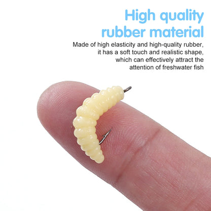 30PCS Artificial Breadworms Fishing Bait with Hooks Realistic Fake Hooked Worm Bait High Elasticity Rubber Fishing Bait